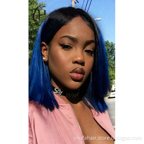 Brazilian Short HD 13*4 Lace Front Bob Wigs for Black Women 100% Remy Cuticle Aligned Virgin Human Hair Blue Color Short Bob Wig